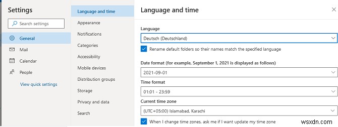 Outlook, Exchange 및 Microsoft 365의 지역 사서함 설정(언어, 시간대) 