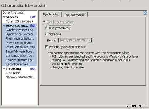 VMware Converter:P2V 또는 V2V 수행 시 변경 사항 동기화 