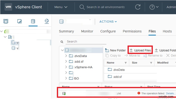 VMWare vSphere:데이터 저장소에 파일 업로드 실패 