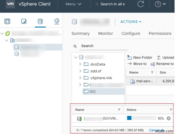 VMWare vSphere:데이터 저장소에 파일 업로드 실패 