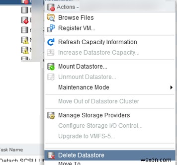 VMFS 데이터 저장소를 마운트 해제/삭제할 수 없음:리소스가 사용 중입니다. 
