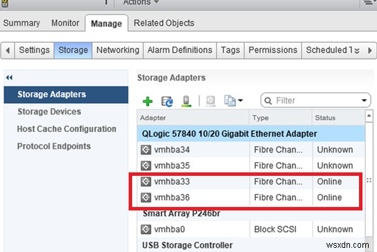 VMWare ESXi가 FC HBA 어댑터를 감지하지 못함 