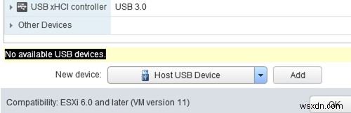 VMWare ESXi에서 가상 시스템으로 USB 장치 패스스루 구성 