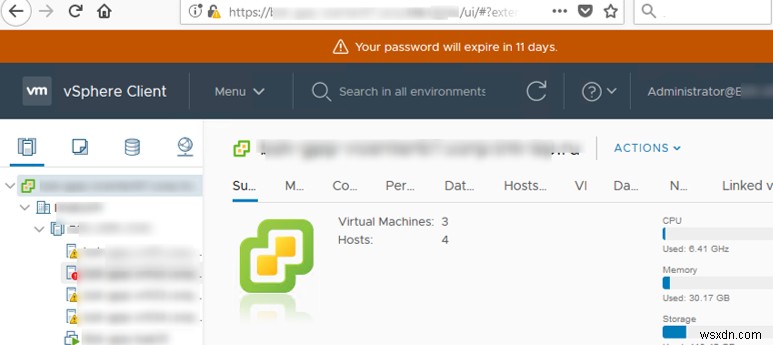 VMWare vSphere:암호 만료 설정 관리 