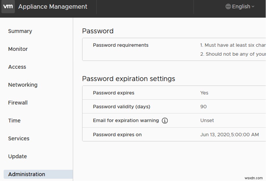 VMWare vSphere:암호 만료 설정 관리 