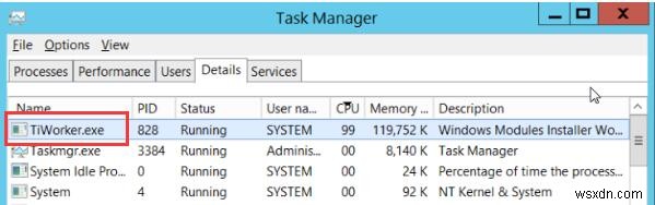 해결:Windows 10에서 TiWorker.exe 높은 디스크 사용량 