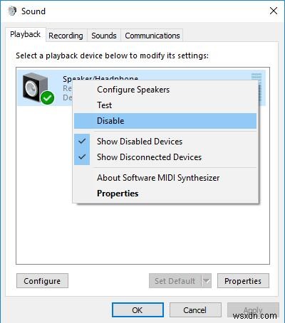 수정됨:재생 장치 Windows 10의 Skype 통화 실패 문제 