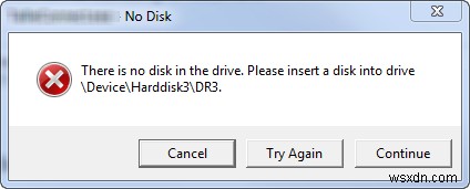 수정됨:드라이브에 디스크가 없습니다. 드라이브에 디스크를 넣으십시오 
