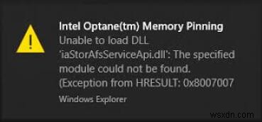 수정됨:Intel Optane(tm) 메모리 고정이 DLL을 로드할 수 없음 