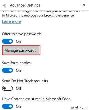 Microsoft Edge에서 저장된 암호를 보고 관리하는 방법 