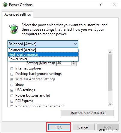 Windows 10의 고급 전원 관리 옵션을 변경하는 방법 