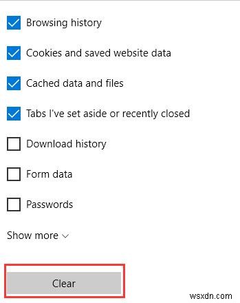 Microsoft Edge에서 기록, 캐시, 데이터, 쿠키를 정리하는 방법 