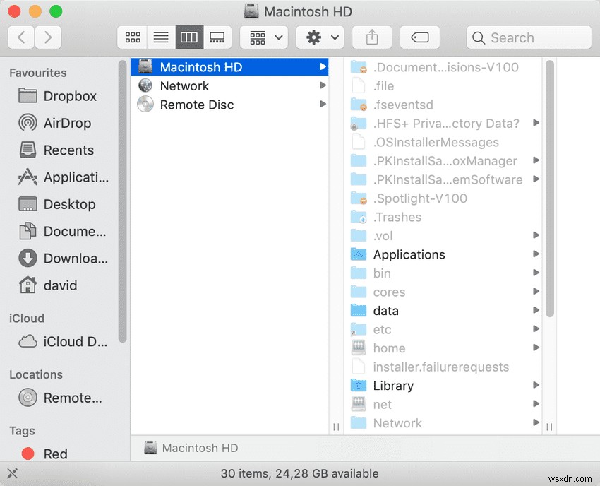 터미널을 통해 Finder에서 Mac의 루트 디렉토리를 여는 방법 