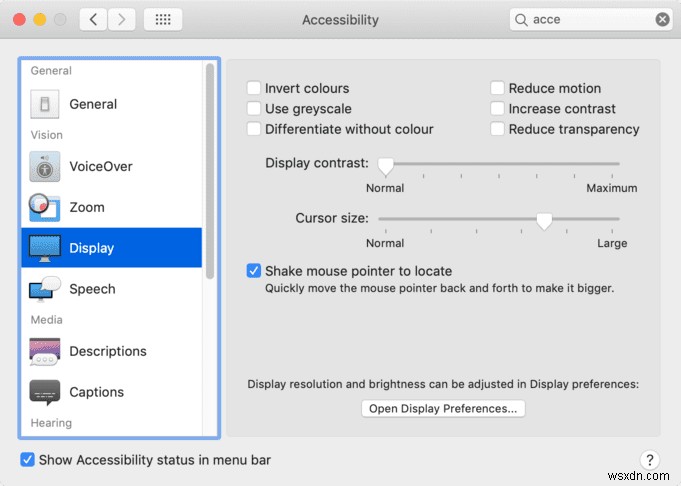 macOS Mojave:마우스 커서를 더 크게 만드는 방법 