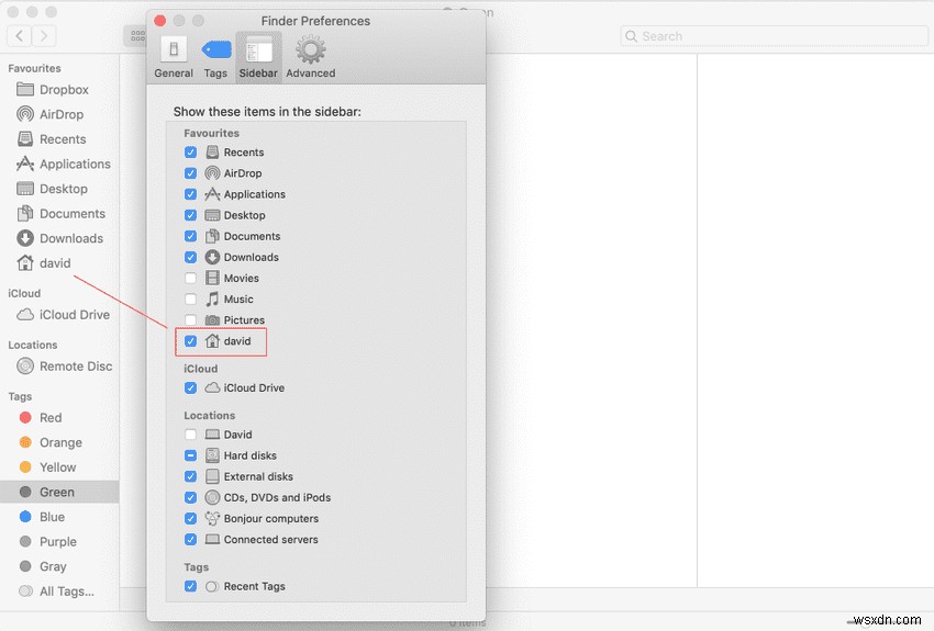 Finder의 사이드바에 사용자의 홈 폴더를 표시하는 방법(macOS) 