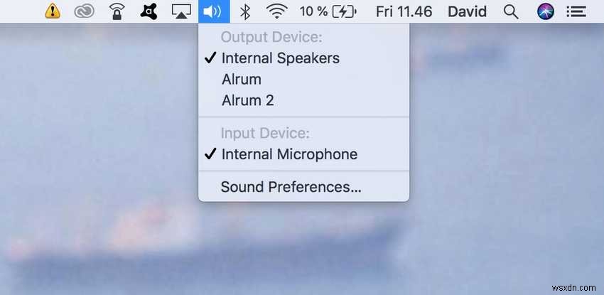 Mac 메뉴 막대에서 오디오 입력/출력 소스를 전환하는 방법 
