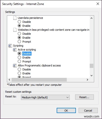 Internet Explorer(IE)에서 JavaScript를 비활성화하는 방법은 무엇입니까? 