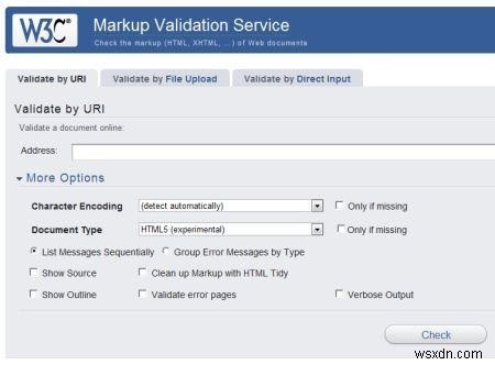 HTML5용 W3C 마크업 유효성 검사기 
