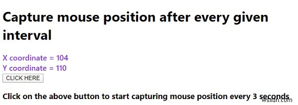 주어진 간격마다 마우스 위치 캡처를 위한 JavaScript 예제 