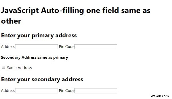 JavaScript 자동 채우기 다른 필드와 동일한 필드 