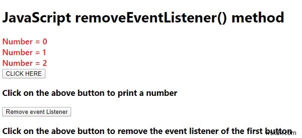 예제가 있는 JavaScript removeEventListener() 메서드 