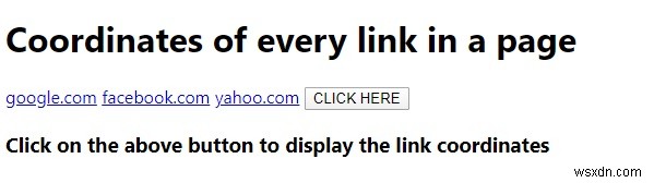 페이지에 있는 모든 링크의 좌표를 찾는 JavaScript 코드 
