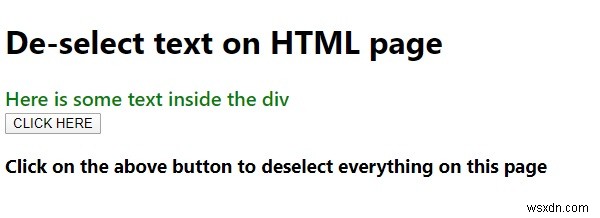 HTML 페이지에서 텍스트 선택을 취소하는 JavaScript 코드. 