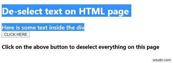 HTML 페이지에서 텍스트 선택을 취소하는 JavaScript 코드. 