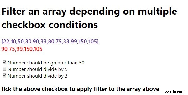 여러 확인란 조건에 따라 배열을 필터링하는 JavaScript 예제입니다. 