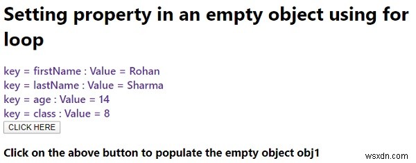 JavaScript에서 for 루프를 사용하여 빈 객체에 속성을 설정합니다. 