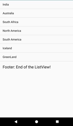 Android ListView에 바닥글을 추가하는 방법은 무엇입니까? 
