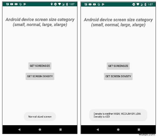 프로그래밍 방식으로 Android 장치 화면 크기 범주(작은, 보통, 큰, xlarge)를 결정하는 방법은 무엇입니까? 