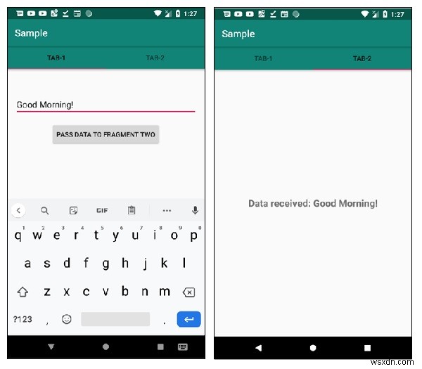 Android에서 한 조각에서 다른 조각으로 데이터를 보내는 방법은 무엇입니까? 