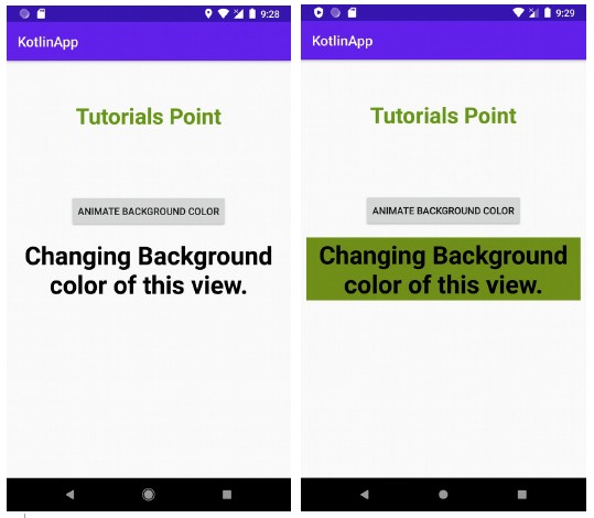 Kotlin을 사용하여 Android에서 보기의 배경색 변경을 어떻게 애니메이션합니까? 