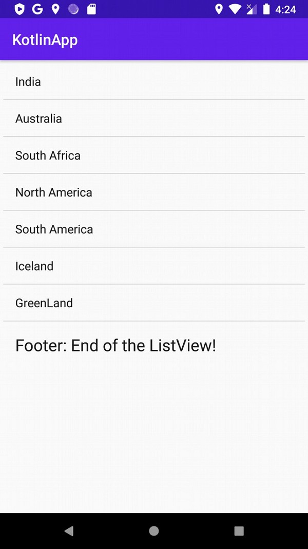 Kotlin을 사용하여 Android ListView에 바닥글을 추가하는 방법은 무엇입니까? 