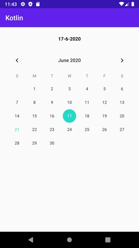 Kotlin을 사용하여 Android 앱에서 CalendarView 클래스를 사용하여 캘린더 위젯을 사용하는 방법은 무엇입니까? 