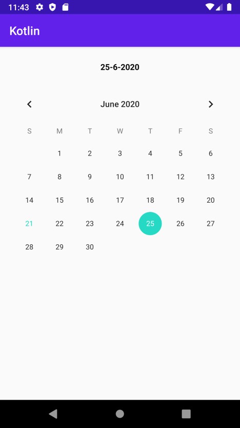 Kotlin을 사용하여 Android 앱에서 CalendarView 클래스를 사용하여 캘린더 위젯을 사용하는 방법은 무엇입니까? 