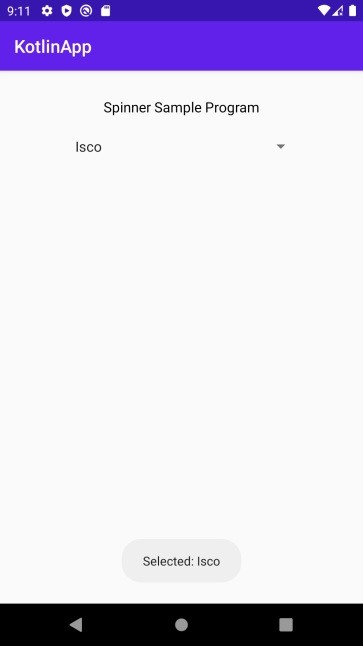 Kotlin을 사용하여 초기 기본 텍스트로 Android Spinner를 만드는 방법은 무엇입니까? 