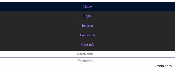 HTML 및 CSS를 사용하여 내부에 로그인 양식이 있는 반응형 탐색 메뉴를 만드는 방법은 무엇입니까? 