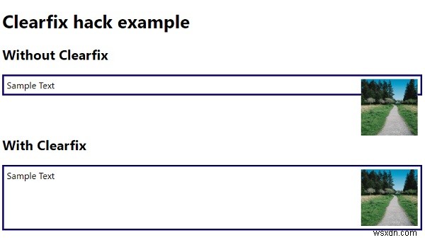 CSS로 clearfix 해킹으로 수레를 지우는 방법은 무엇입니까? 