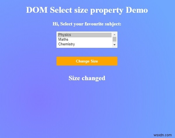 HTML DOM 크기 선택 속성 
