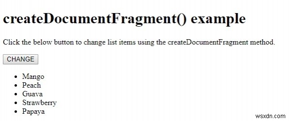 HTML DOM createDocumentFragment() 메서드 