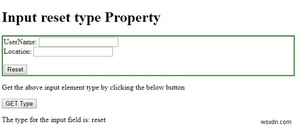 HTML DOM 입력 재설정 유형 속성 