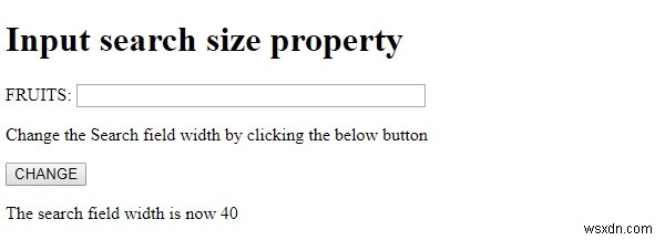 HTML DOM 입력 검색 크기 속성 