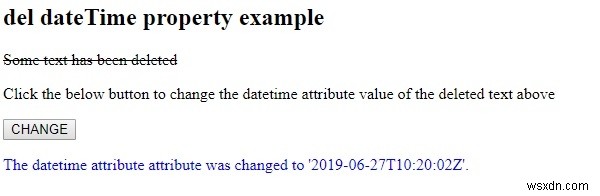 HTML DOM del dateTime 속성 