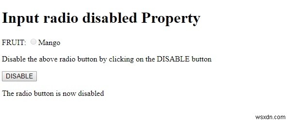 HTML DOM 입력 라디오 비활성화 속성 