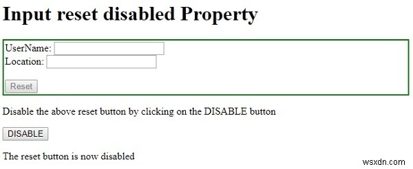 HTML DOM 입력 재설정 비활성화된 속성 