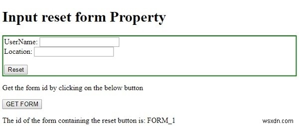 HTML DOM 입력 재설정 양식 속성 