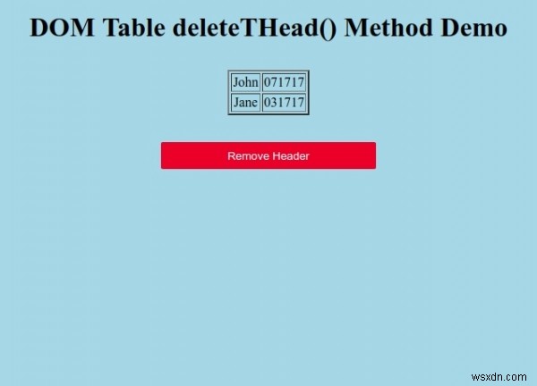 HTML DOM 테이블 deleteTHad() 메서드 