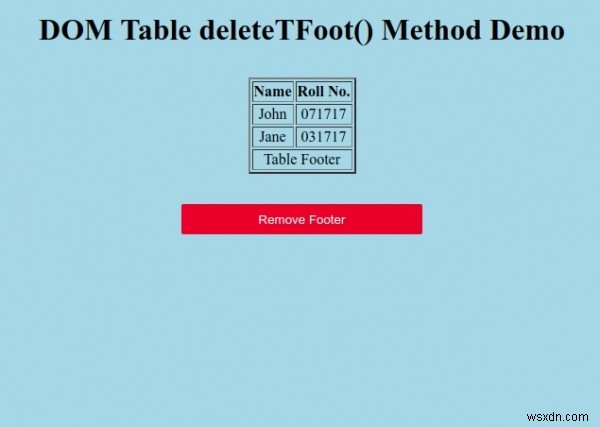 HTML DOM 테이블 deleteTFoot() 메서드 